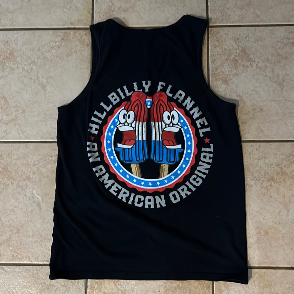 Hillbilly Flannel Tank Top Black Red White & Blue Popsicle Graphic, Sz‎ Medium